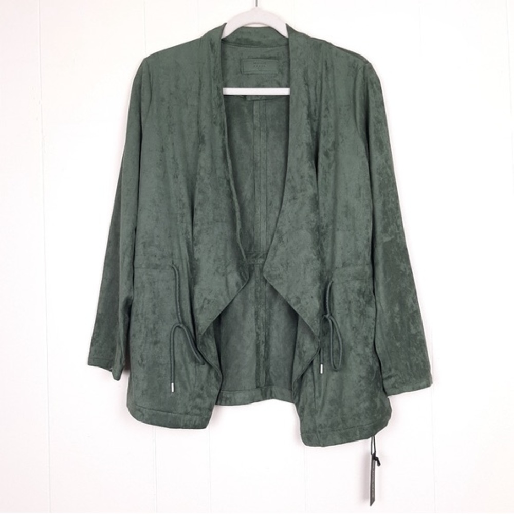 EUC Blank NYC M Bagatelle Faux Suede Drape Front Jacket Winter Olive green fall
